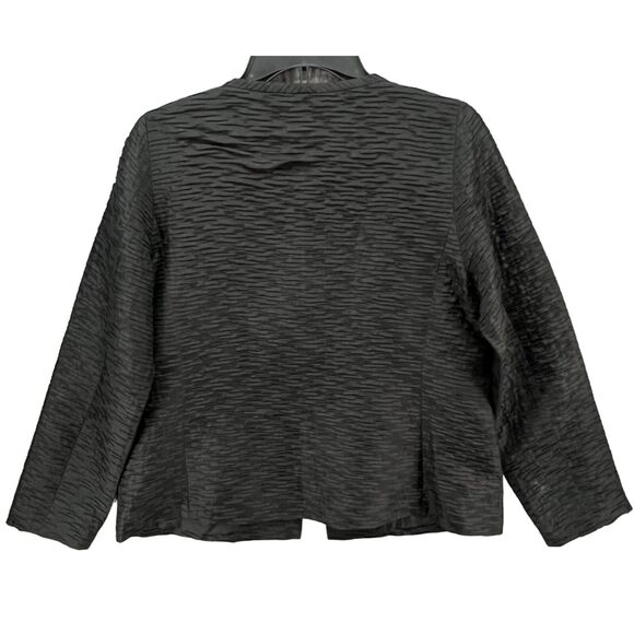 Eileen Fisher Jacket Small Petite Black Silk Texture Magnetic Button Minimalist - Picture 4 of 12
